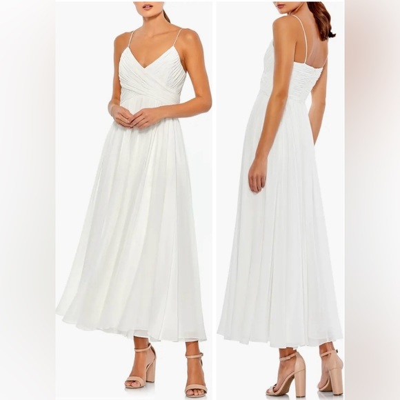 Mac Duggal Dresses & Skirts - NWOT Ieena for Mac Duggal Faux Wrap Midi Cocktail Dress in White Size L